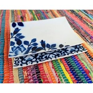 VTG Japanese Sushi Plates 2Pcs Matching Set Ceramic White Cobalt Flower Stamped